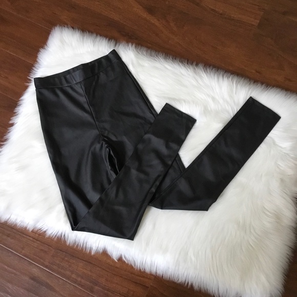 NUDE Pants - NUDE Polyurethane Leather Leggings Black